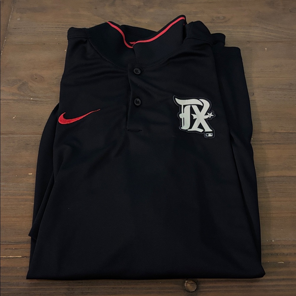 Texas Rangers Nike Black Polo Shirt with Red and White Details